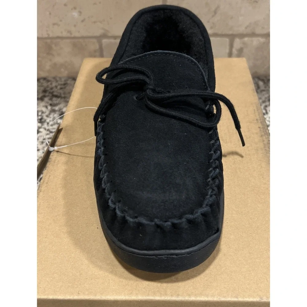 New BEARPAW Wyden II 2200 Mens Moc Toe Black Slip‎ On Slipper Shearling Lined 11